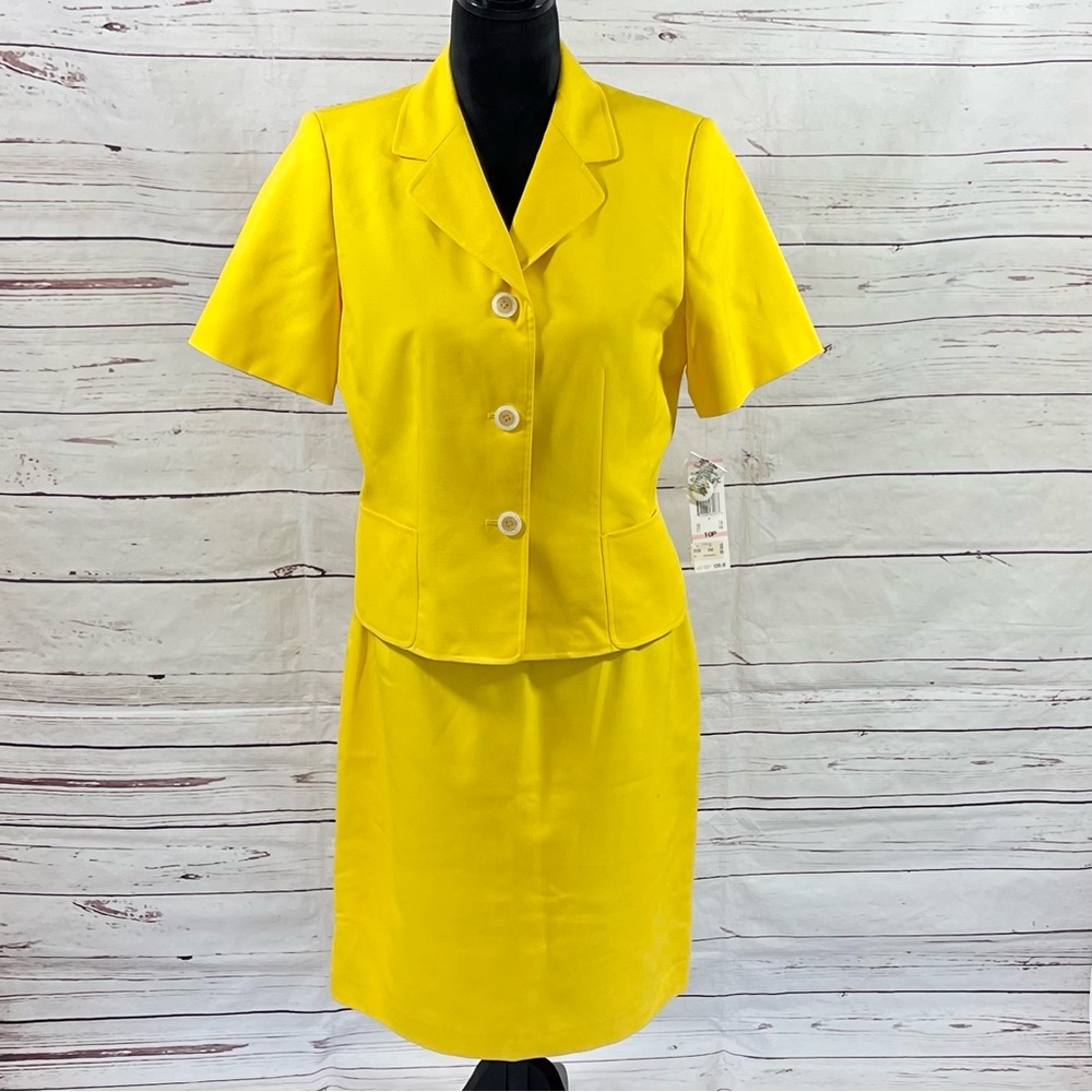 LE SUIT Petite‎ Womens 2PC Skirt Suit Blazer Short Slee ves Yellow Size 10P